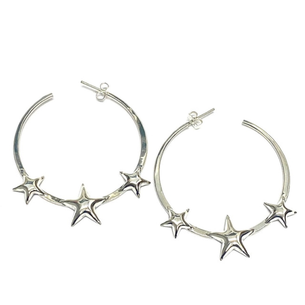 Elysium Sterling Silver Star Hoop Earrings 925 Hallmarked (W)